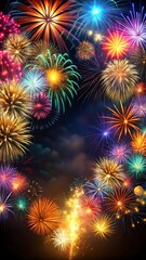 Fototapeta premium colorful fire woks on dark background, wallpaper for new year 
