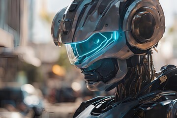 A robot with a glowing visor.