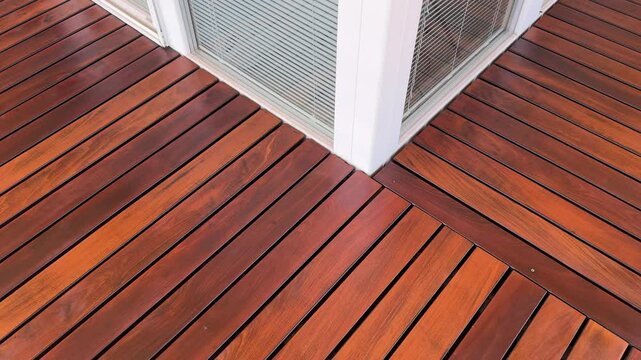 Ipe hardwood floor balcony, windows and railing