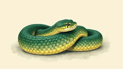 Obraz premium Coiled Emerald Snake Illustration
