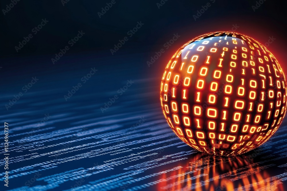 Aufkleber A clean geometric depiction of binary code flowing into a glowing sphere, representing the digital world