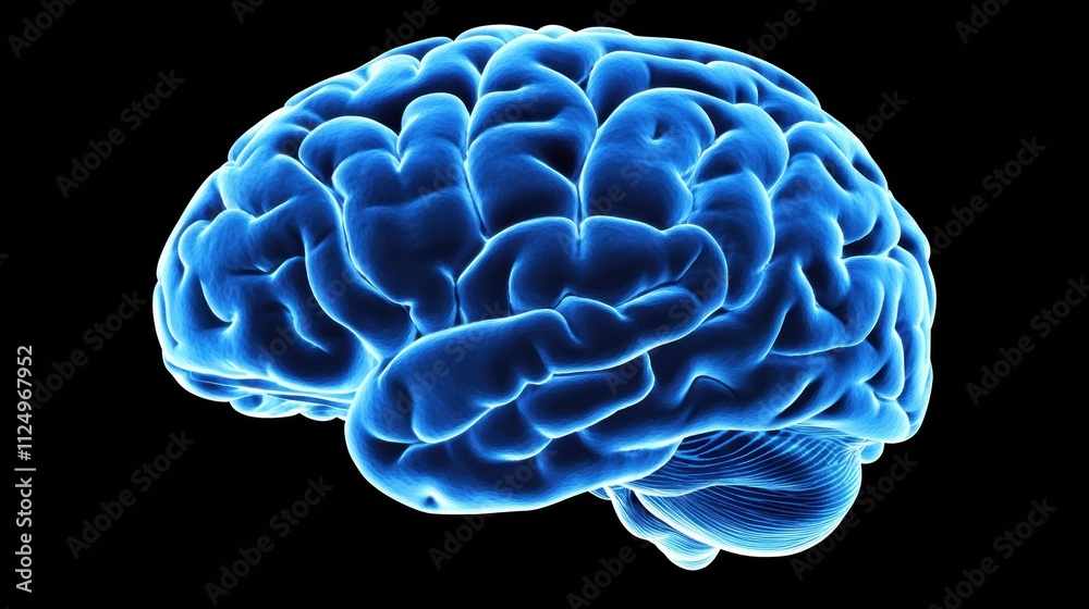 Leinwandbilder detailed close-up of a brain showcasing luminous blue neural pathways, positioned on a black backdro