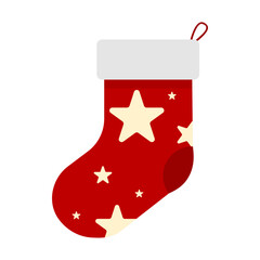 Red Christmas Stocking vector design, Xmas Ornaments Clip art, Decoration graphic elements, Festive seasonal events illustration for Banner and Greeting card