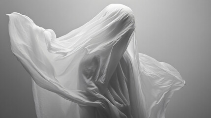 Naklejka premium Dressing as a ghost with a flowing white sheet.