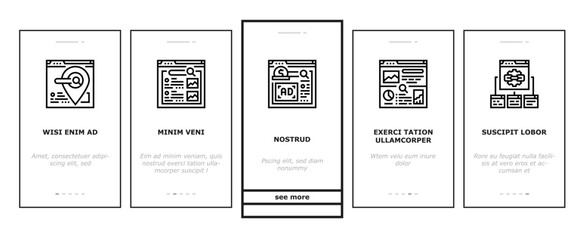 seo market rank search onboarding mobile vector improve marketing, dashboard report, building result, top website, digital seo market rank search illustrations