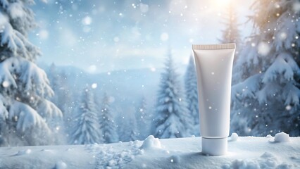 blank white beauty tube mockup isolated on winter background for branding
