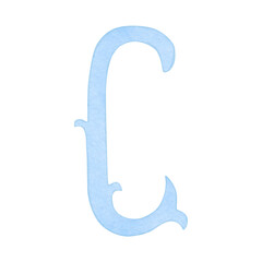 Watercolor vintage blue letter C, alphabet for crest design, initials