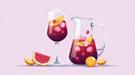 Sangria Cocktail Illustration with Pitcher