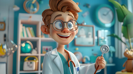 Smiling Cartoon Doctor 3D Illustration