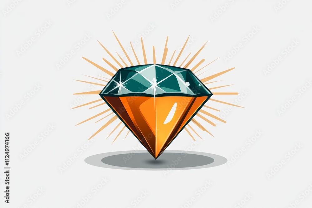 Aufkleber A flat design of a diamond surrounded by simple rays of light, symbolizing its brilliance against a white background