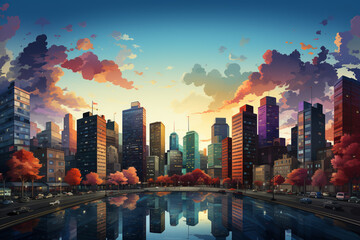 Naklejka premium Panorama city building background with windows illustration art. 