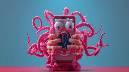 Pink 3D Phone Illustration: Surrealistic Smartphone