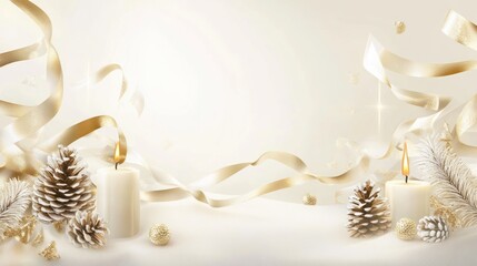 Serene scene with lit candles and snowy pinecones