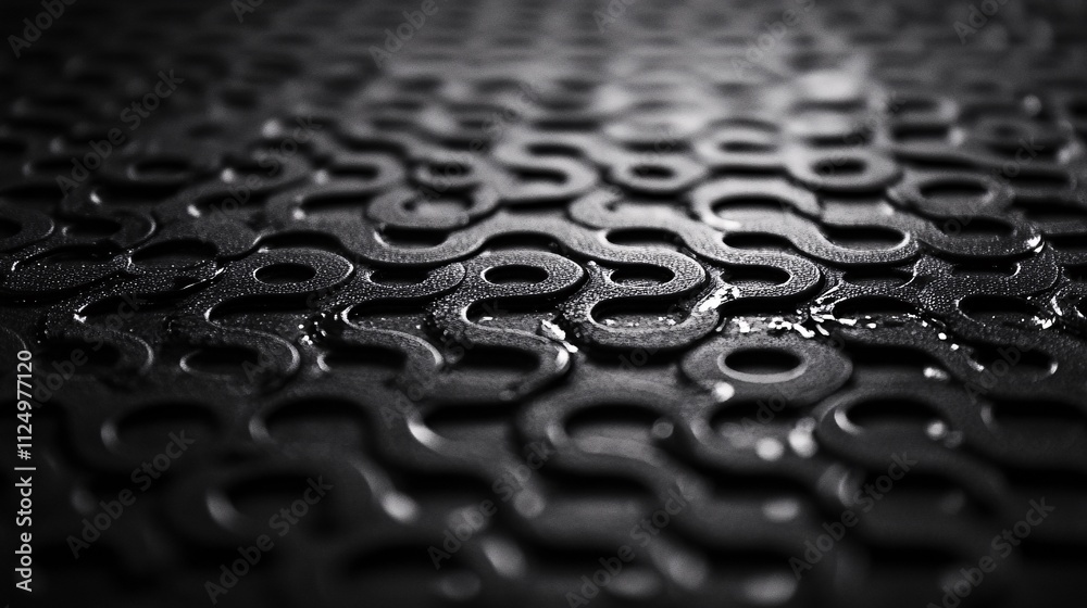 Poster Wet black rubber mat with s shaped pattern creating textured background