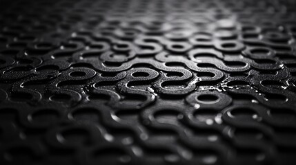 Wet black rubber mat with s shaped pattern creating textured background