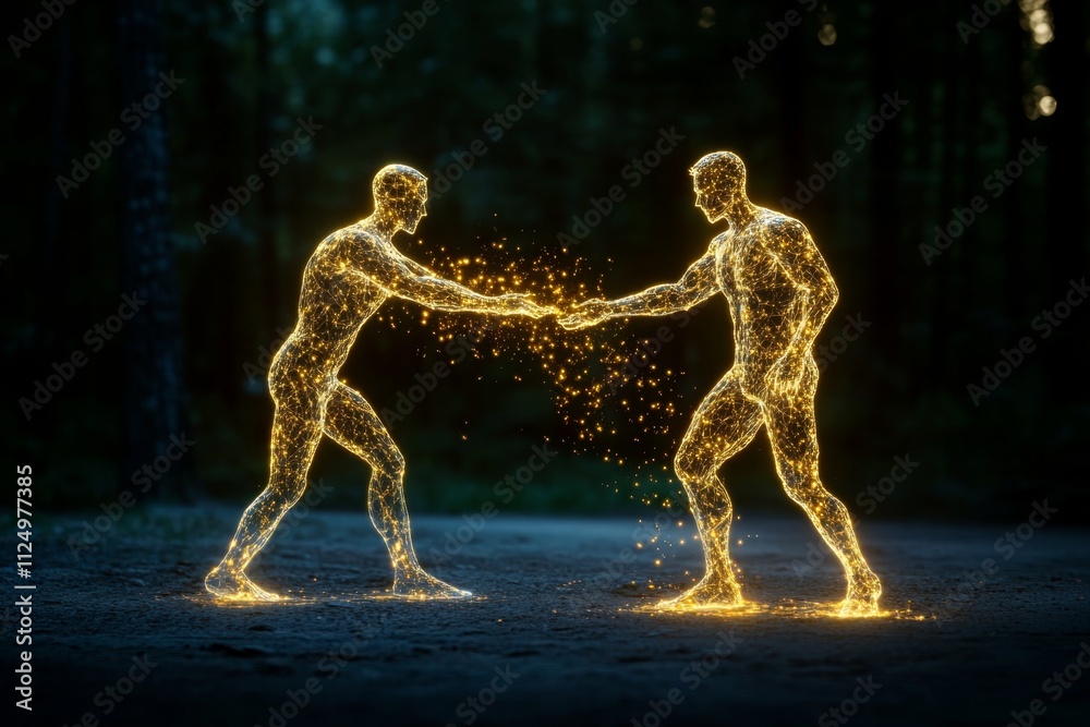 Poster A magical depiction of two glowing figures releasing a shared thread of light that dissolves into sparkling particles, symbolizing the end of a bond