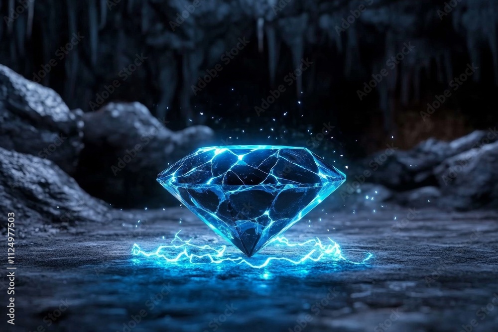 Aufkleber a magical diamond glowing with inner light, surrounded by floating sparkles and mystical auras in an