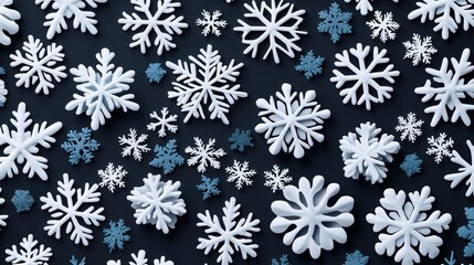 A seamless repeating pattern of small, shimmering silver snowflakes on a black background, ideal for use as a website background or wrapping paper design.