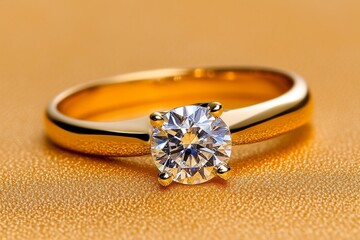 A minimalist icon of a solitaire diamond ring, designed with sleek lines and a gold band for an elegant touch