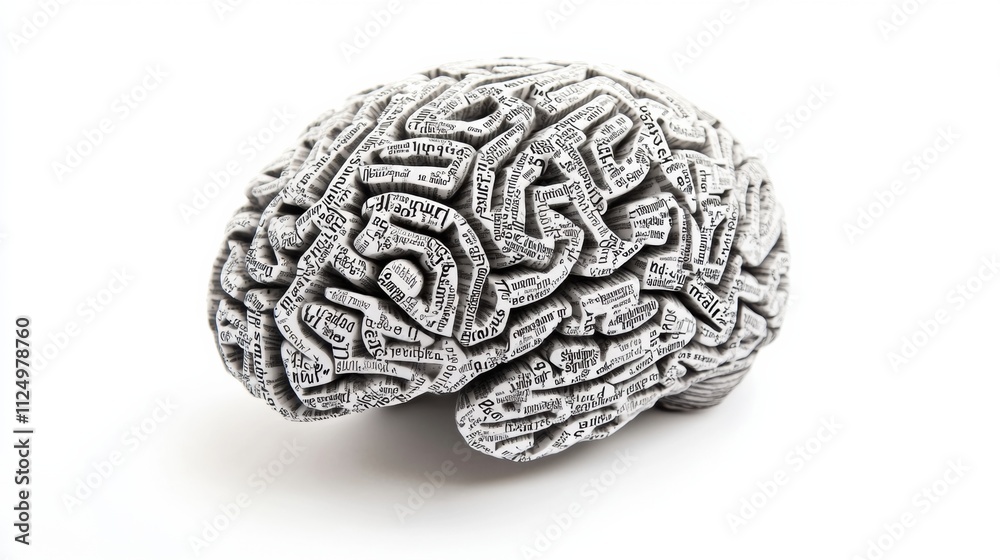 Poster this artwork features a human brain designed from an array of words and phrases, highlighting creati