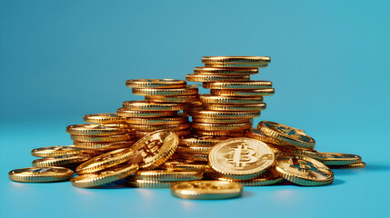 Golden Bitcoin Stacks 3D Illustration
