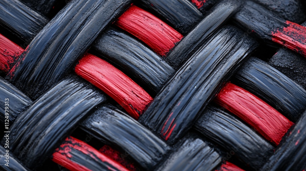 Aufkleber intertwined black and red fibers creating textured pattern