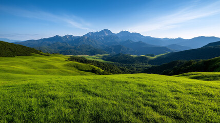 Obraz premium breathtaking nature landscape background with mountains range under clear blue sky