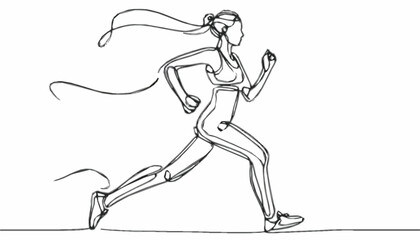 Single continuous line art drawing illustration of a female or woman running, jogging exercise