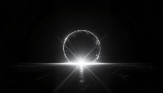 Glowing sphere with radiant light on black background