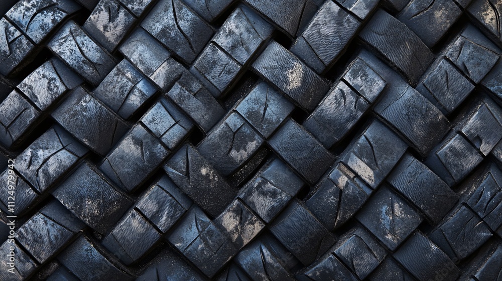 Poster worn-out truck tire tread creating intriguing textured pattern