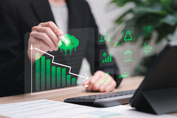 Carbon reduction, Green business plan concept, Businesswomen management for carbon reduction,...