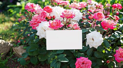 Mockup Blank Postcard Letter on Rose Flowers Background, Delicate Floral Setting for Your Message Display.