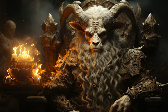 demon with goat horns,. 