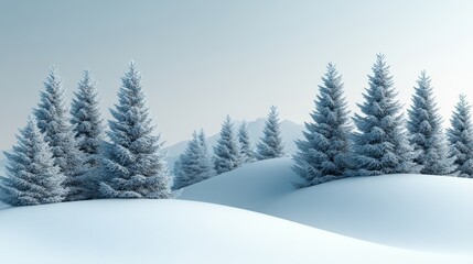 Fototapeta premium Serene winter landscape with snow-covered trees and gentle hills