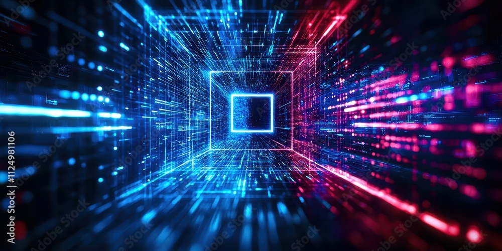 Poster computer screen with a blue square in the middle