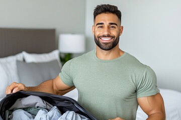 A photo of a man packing a suitcase with clothes and personal items, symbolizing moving out after separation