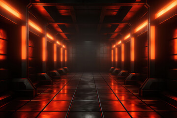 Attractive Neon light abstract background. Triangle tunnel or corridor sepia colors