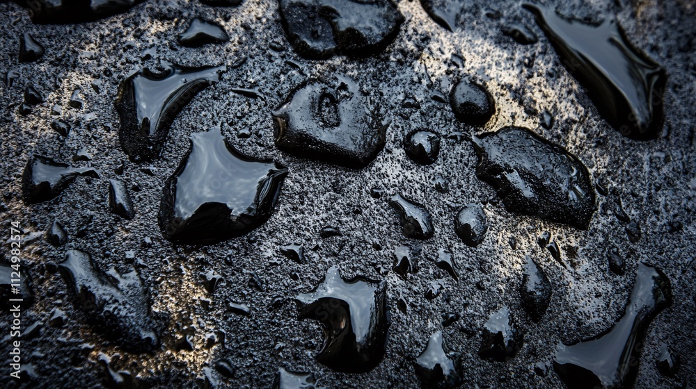 Poster Water droplets creating abstract patterns on dark surface