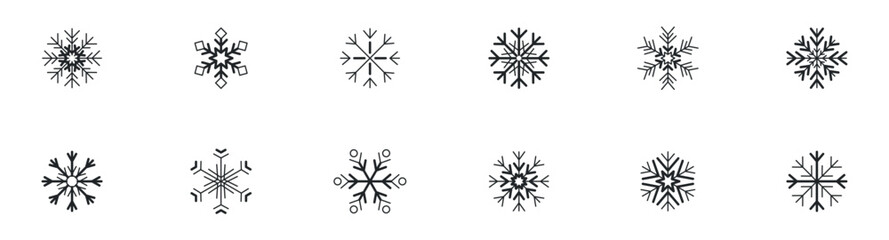 Obraz premium Snow icons set. Snowflakes icon collection. Snowflake icon. Winter elements. Frozen sign. Winter decorations elements. Vector editable line icon.