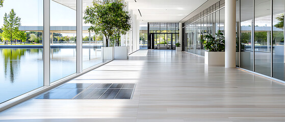 Modern office interior corporate building architectural photography bright environment wide-angle view contemporary design concepts