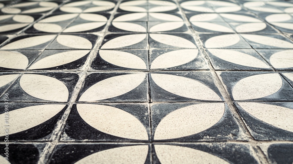 Aufkleber Retro black and white cement tile floor creating repeating pattern