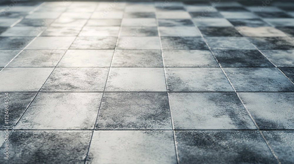 Aufkleber sunlight illuminating grungy checkered tile floor