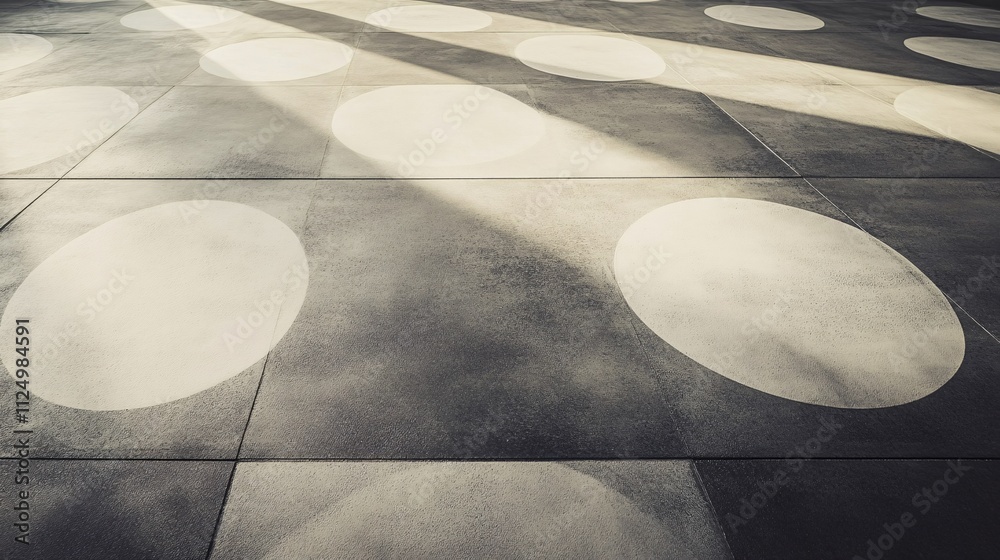 Poster Sunlight creating geometric pattern on modern floor tiles
