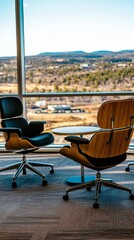 Fototapeta premium Sleek Corporate Office Chairs with Scenic View