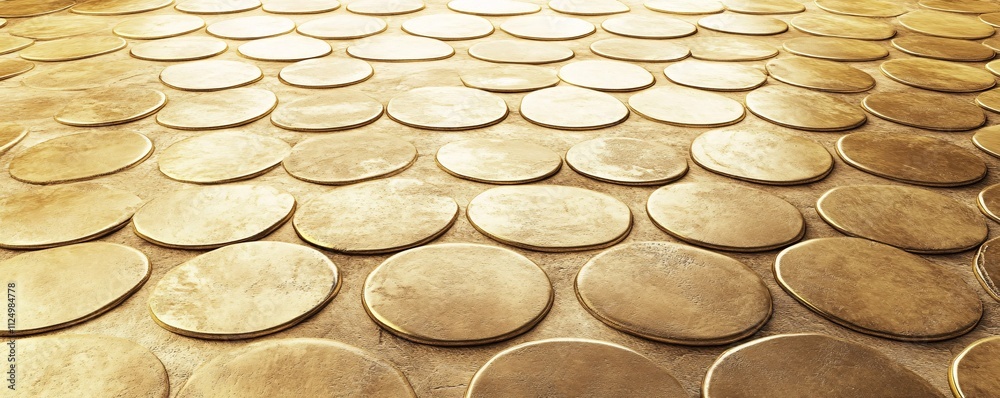 Aufkleber Golden discs covering a surface creating an abstract pattern