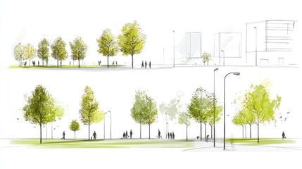 Obraz premium Urban park design illustration showcasing community spaces