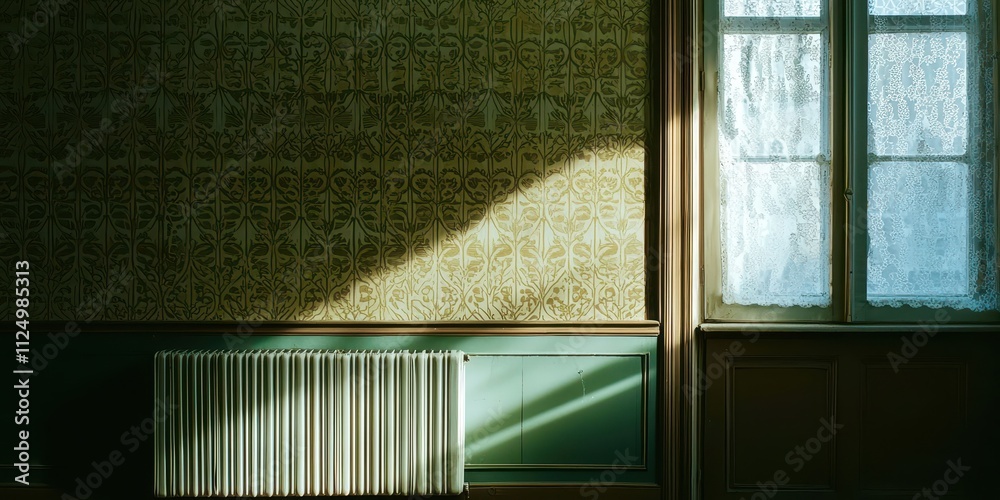 Poster Window with a curtain and a radiator in the background