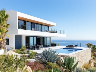 Fototapeta premium Contemporary Luxury House with Pool and Ocean View