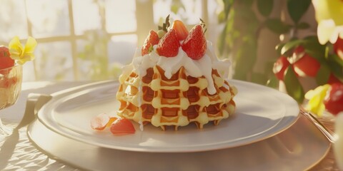 Belgian waffles  natural food detailed presentation c
