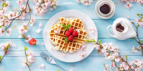 Belgian waffles  natural food detailed presentation c